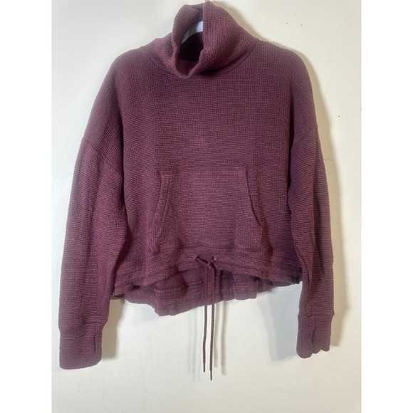 Sweaty Betty Waffle Knit Pullover Top Funnel Neck Drawstring Hem Thumb Hole Cuff - Picture 1 of 8